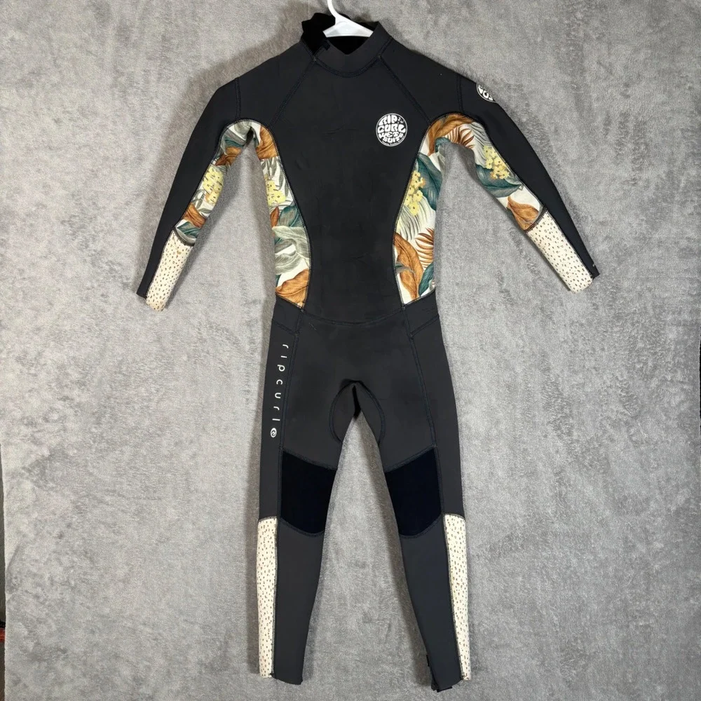 Rip Curl Dawn Patrol Youth 8 Tropical Floral Fullsuit Wetsuit Black 3/2mm Zip